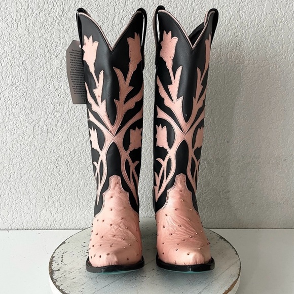 Lane Jolene Ostrich Boots pink and black 7 - Picture 7 of 12